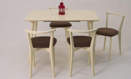 Стол Zip-mebel Монте 120 слоновая кость со стульями Франк слоновая кость велюр коричневый