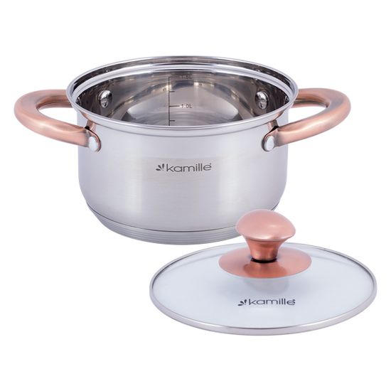 Кастрюля 1,5 л. из нержавеющей стали Kamille KM 4930 с медными ручками