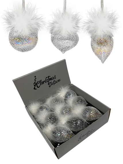 Набор стеклянных украшений Ледяной дождь 80 мм., 9 шт., шар, капля, луковка, прозрачный, Christmas DeLuxe (14033)