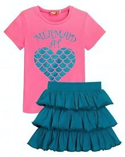 Комплект для девочки (футболка-юбка) р.116-60 розовый/т.бирюзовый, 1 шт.