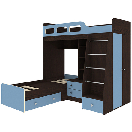 Двухъярусная кровать КарИВи Астра 4 Венге Светло-синий, голубой
