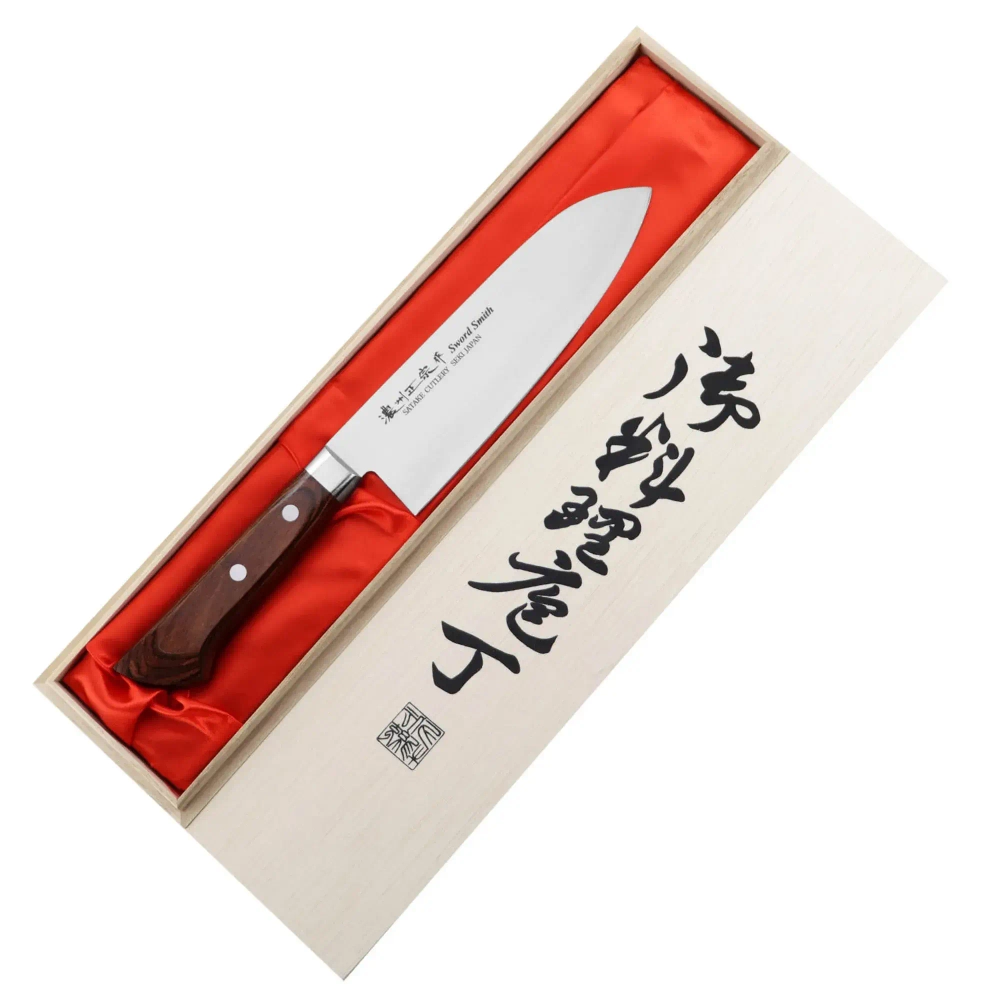 Satake Уникальный нож Shirogami Santoku 17см в деревянной коробке.