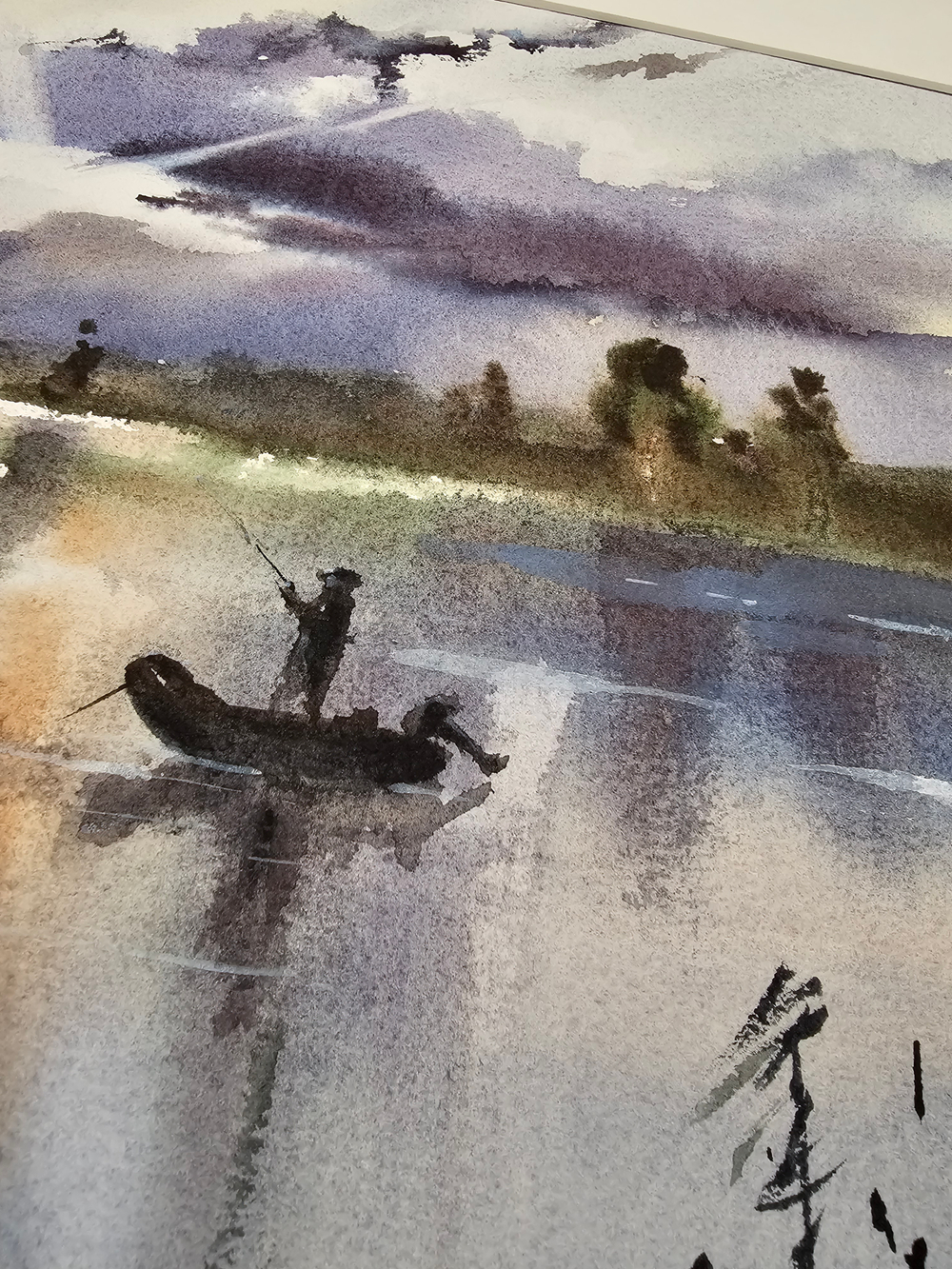 Картина авторская акварельная в паспарту 40х50 см на стену для интерьера "На вечерней зорьке"