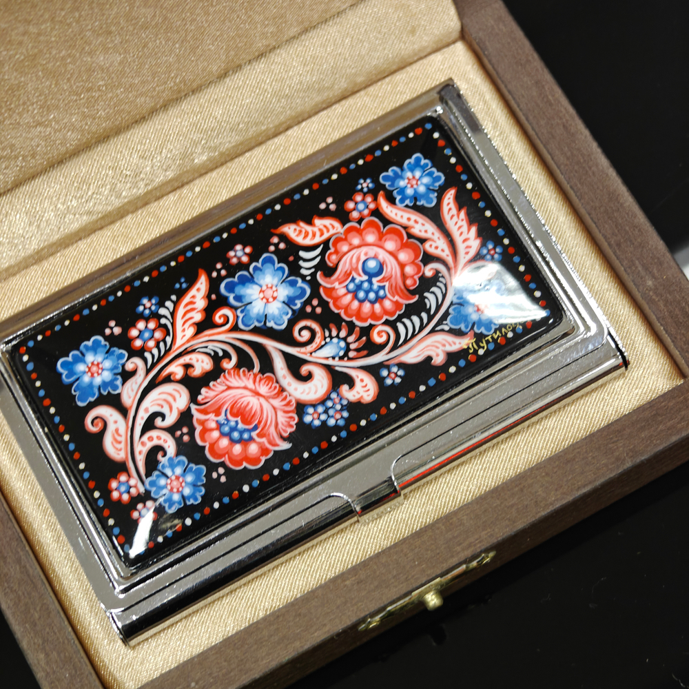 Визитница "Узоры триколор" (роспись Палех)