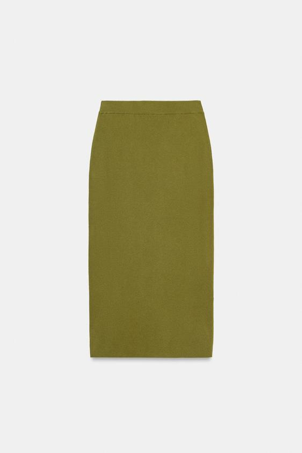 ZARA ТРИКОТАЖНАЯ ЮБКА МИДИ, ЦВЕТ МХА