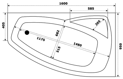 Акриловая ванна Bas Камея правая 160х95 с каркасом В 00120