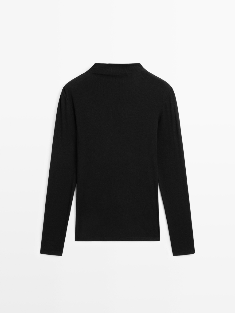 Massimo Dutti Хлопковая футболка в рубчик с длинными рукавами, черный