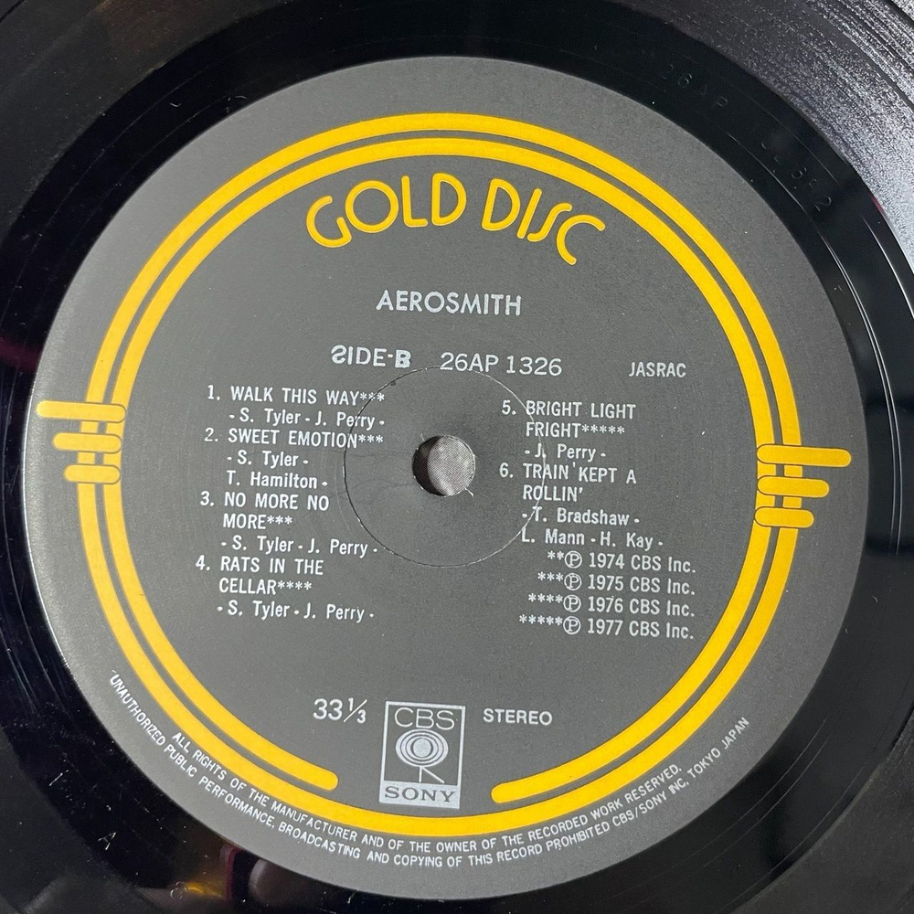 Винтажная виниловая пластинка LP Aerosmith Gold Disc (Japan 1978) (Obi)