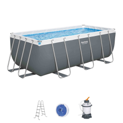 Каркасный прямоугольный бассейн Bestway 412х201х122 см + песочный ф/насос 3028 л/ч, лестница (56457 BW)
