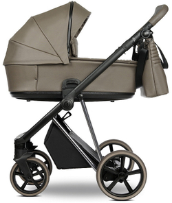 Детская коляска Roan Sol Vintage Luxury Leather 2.0 3 в 1 с автокреслом Tutis Elo Black VEGA26DB Rum Raisin/Nickel/руч.Cappuccino