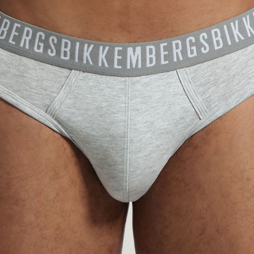 Мужские трусы брифы набор 3 в 1 серые с серой резинкой Bikkembergs BKK1USP02TR0033