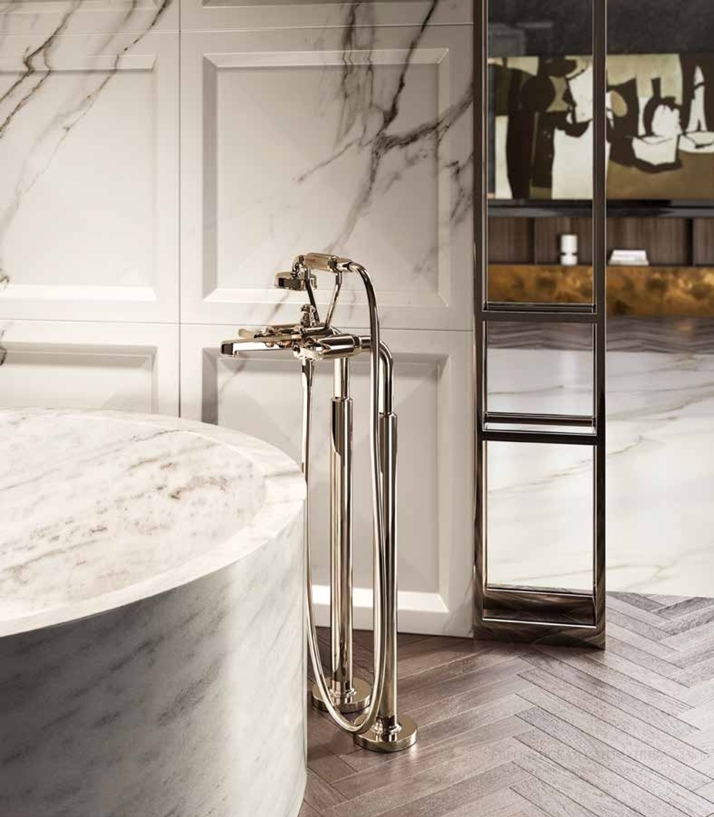 Смеситель для ванны Gessi Venti20, напольный, с душевой лейкой, внешние части, цвет Finox Brushed Nickel