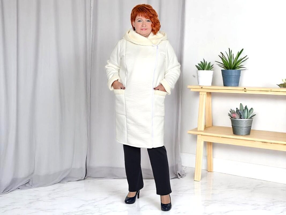 Жакет-дубленка асимметричный, молочный
