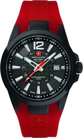С ремешком Мужские наручные часы с красным силиконовым ремешком Swiss Alpine Military 7058.1877 mens watch 43mm 10ATM
