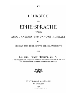 Lehrbuch der Ephe-Sprache (ewe) Anlo-, Anecho- und Dahome-Mundart | E. Henrici