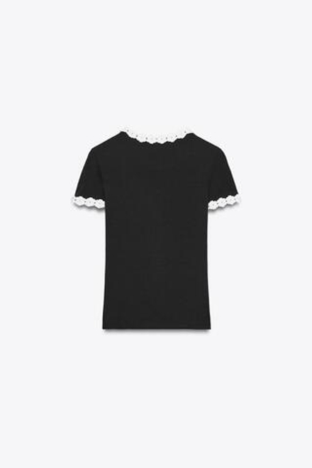 ZARA ФУТБОЛКА С ОТДЕЛКОЙ В ВИДЕ ЦВЕТКА, ЧЕРНЫЙ