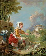 Девочка, кормящая домашнюю птицу, Буше, Франсуа, картина (репродукция) Настене.рф