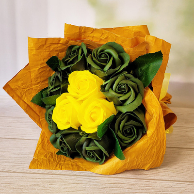 Букет мыльных роз, Желтые и Зеленые 11 штук