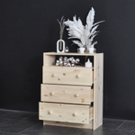 Комод деревянный Раст с 3 ящиками и полкой для хранения вещей, с органайзерами, из массива сосны в натуральной отделке