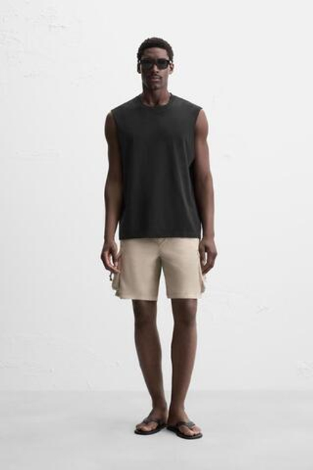 ZARA МАЙКА ИЗ ХЛОПКА, ЧЕРНЫЙ