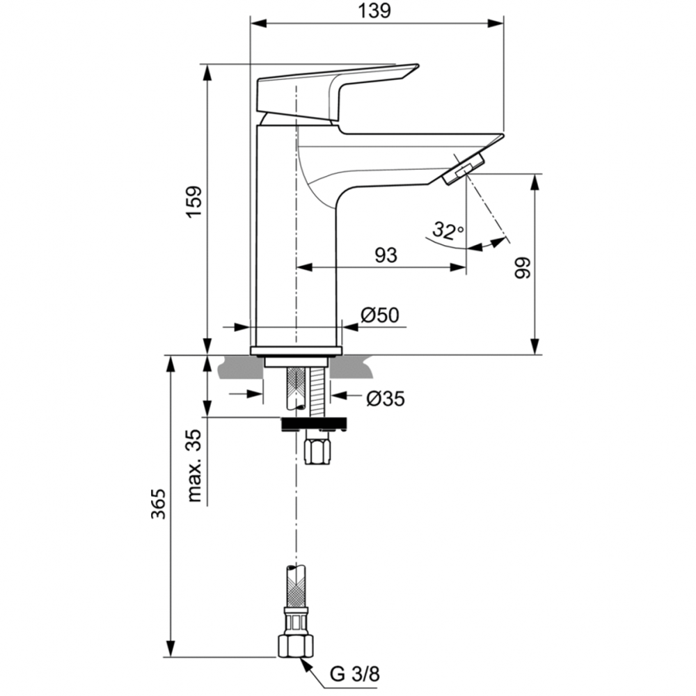 Смеситель Ideal Standard  TESI A6559AA для умывальника