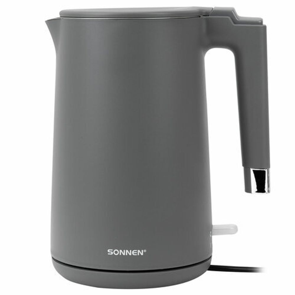 Чайник электрический с двойными стенками SONNEN KT-8719G, 1,5 л, 2200 Вт, графитовый, 454693
