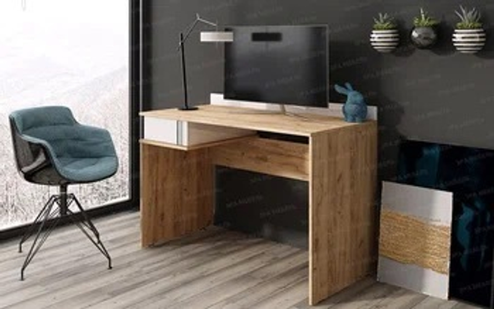 Стол письменный Джамп (Дуб вотан/Белый глянец)