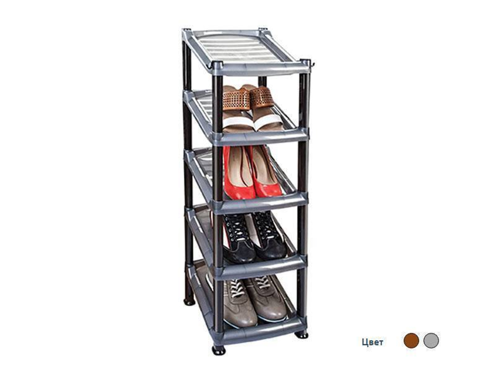 Этажерка 5-ти секционная для обуви "Стиль", цвет черный/серый