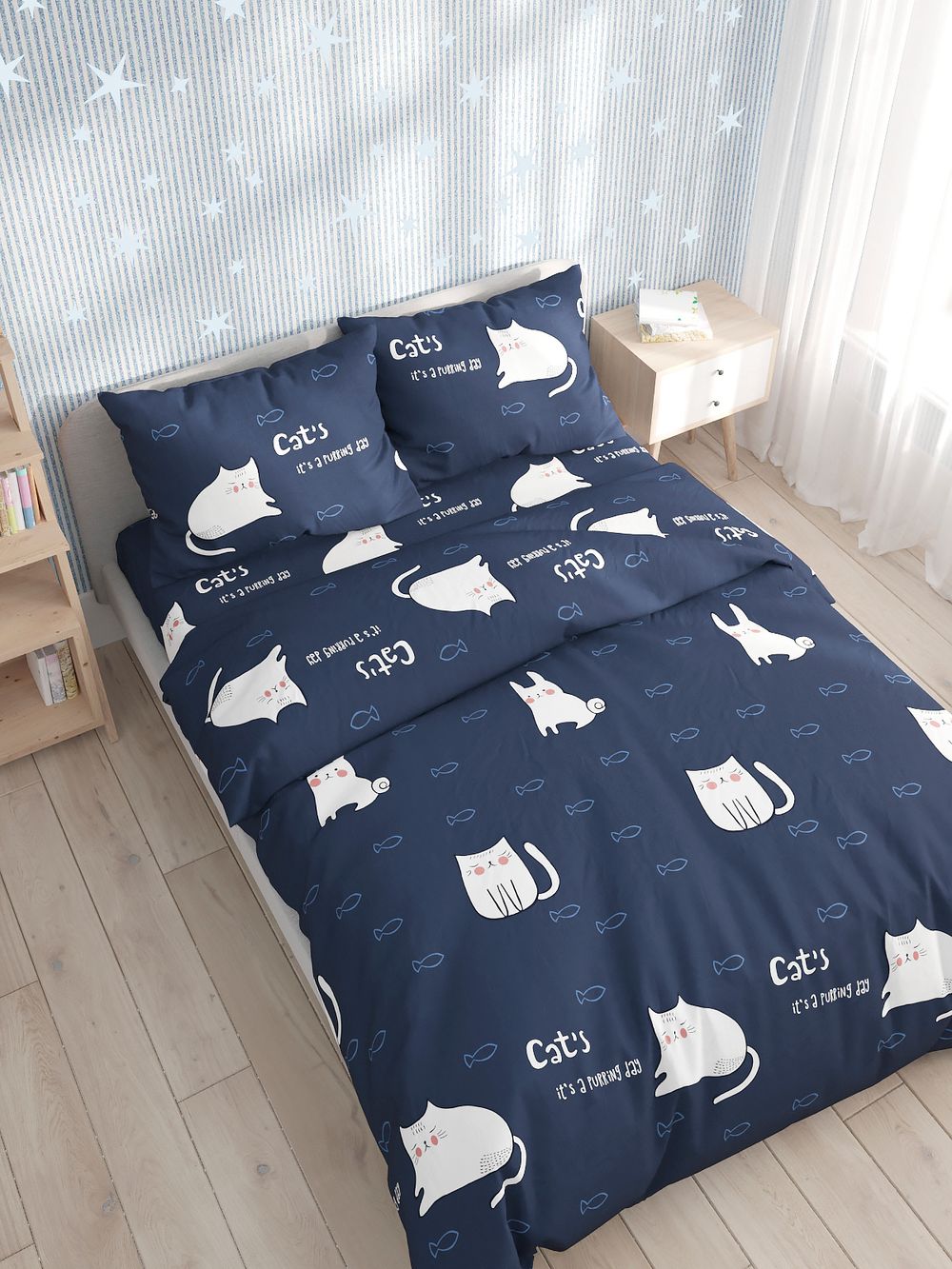 Простынь Сказка "Cats" 240х215 см, перкаль