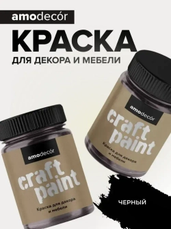 Краска для мебели и декора меловая AMOdecor ЧЕРНЫЙ (0,25 кг) матовая, акриловая, без запаха, для дерева, дверей
