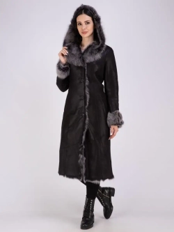 Дубленка натуральная с капюшоном длинная Турция