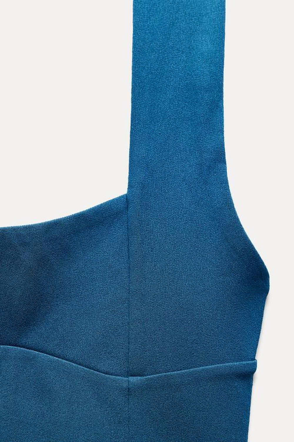 ZARA ЭЛАСТИЧНЫЙ ТОП С ГОРЛОВИНОЙ ХАЛТЕР И СБОРКОЙ, СИНИЙ