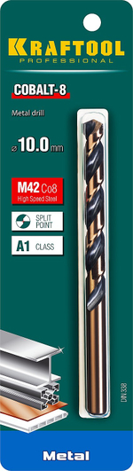 KRAFTOOL COBALT-8, 10.0 х 133 мм, сталь М42, HSS-Co(8%), сверло по металлу (29656-10)