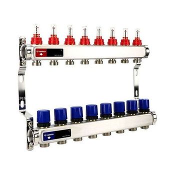 Коллектор из нерж. стали с расходомерами и регулирующими клапанами 1", 8 x 3/4"EK