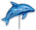 Шар (15''/38 см) Мини-фигура, Дельфин, Синий, 1 шт.