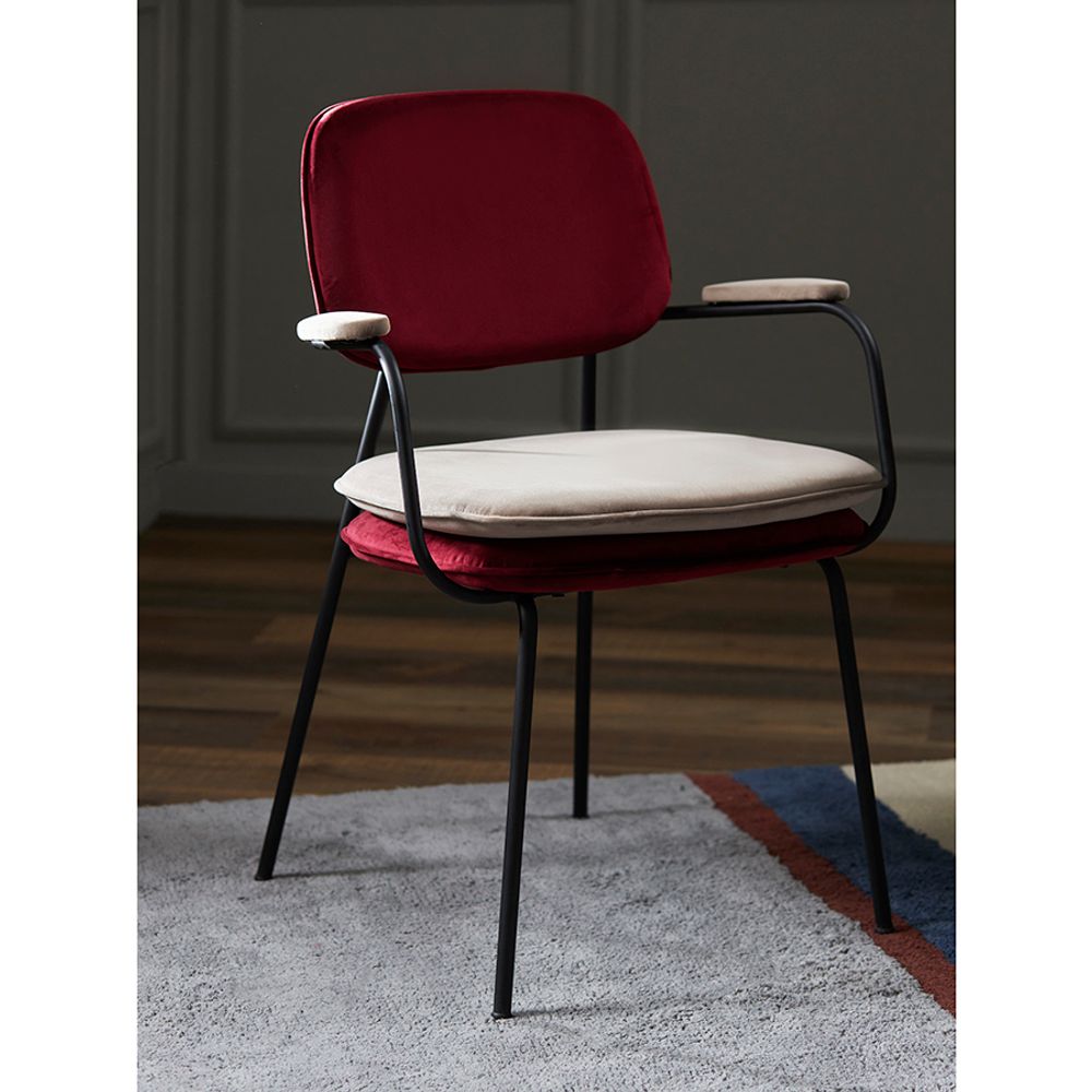 Стул с подлокотниками Pea, велюр, бордовый/бежевый