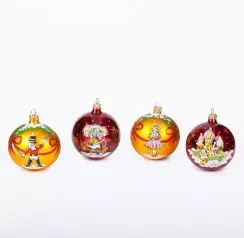 Набор стеклянных шаров Щелкунчик 4 шт., 75 мм., Ёлочка (С1651)