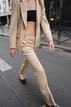 ZARA БРЮКИ FLARE С НИЗКОЙ ПОСАДКОЙ, ПЕСОЧНЫЙ