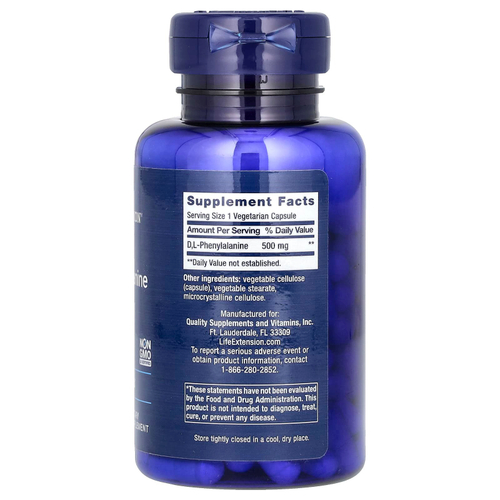 Life Extension, D, L-фенилаланин, 500 мг, 100 вегетарианских капсул