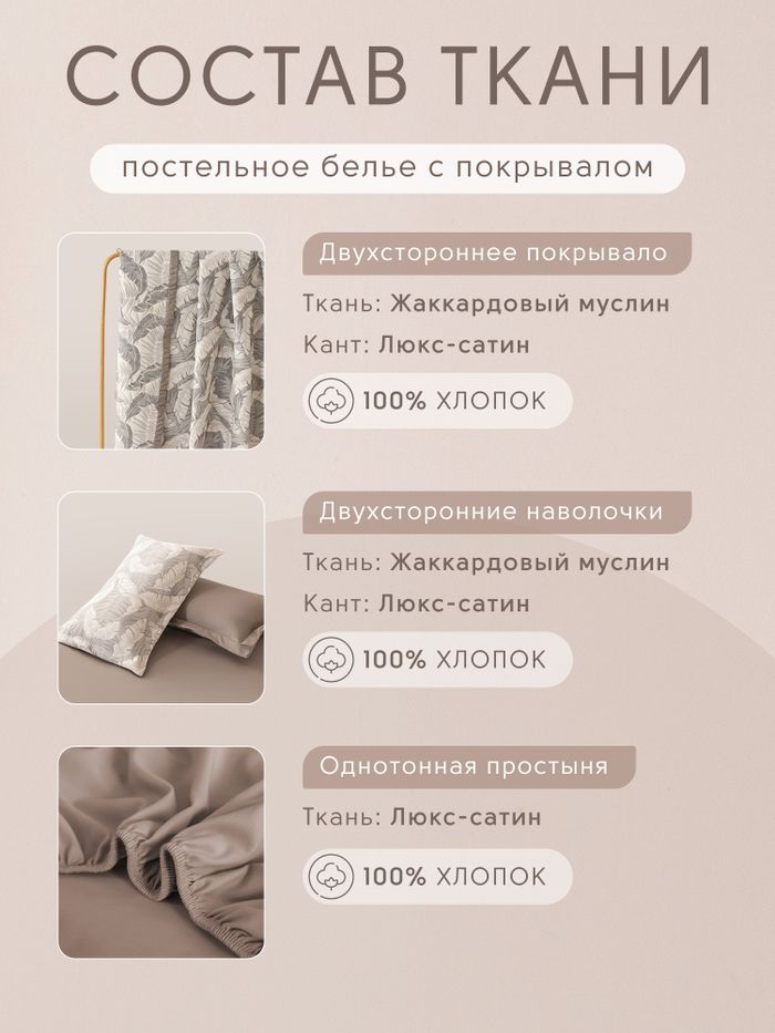 Комплект постельного белья на резинке с покрывалом «Серый силуэт»