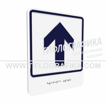 Тактильно-визуальный знак Е.1 с шрифтом Брайля "Прямо, вперед и вверх". ПВХ 3 мм.