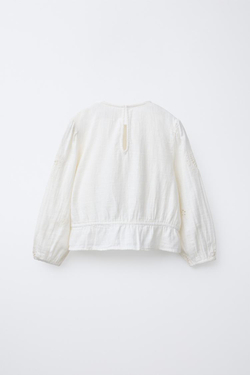 ZARA РУБАШКА С ВЫШИВКОЙ, ЖЕЛТОВАТО-БЕЛЫЙ