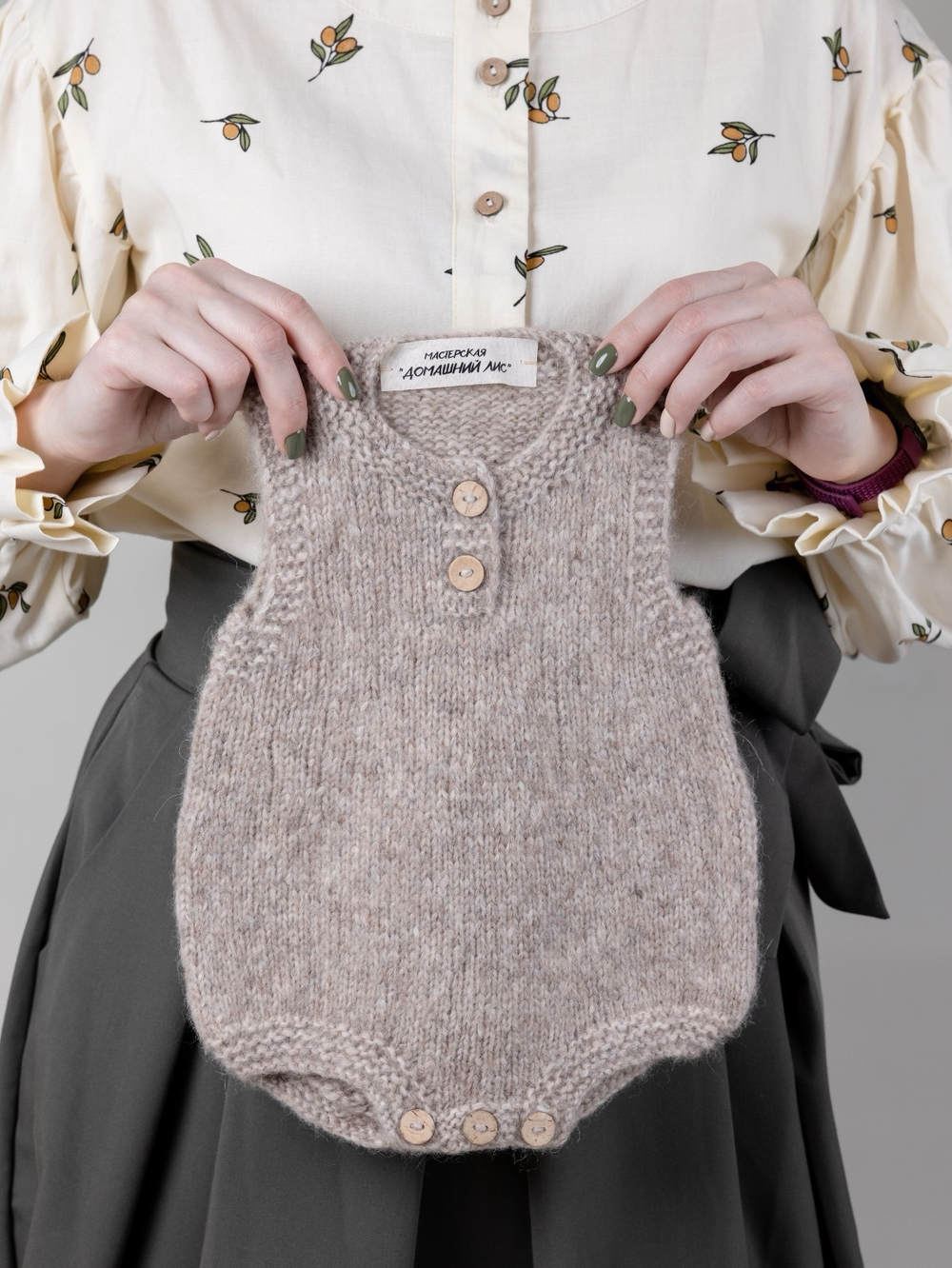 Ромпер для новорожденных из шерсти альпак, Капучино