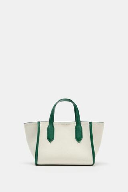 ZARA МИНИ-ШОПЕР ИЗ ХОЛСТА, ЗЕЛЕНЫЙ