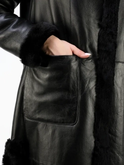 Дубленка зимняя шуба натуральная с капюшоном длинная