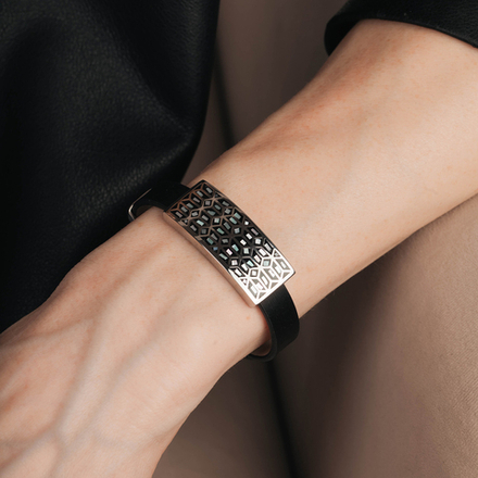 Браслет Fiore Luna на кожаном черном ремешке CB03209-2A S