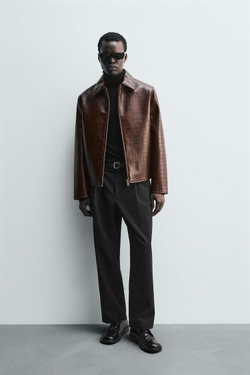 ZARA КУРТКА ИЗ ИСКУССТВЕННОЙ КОЖИ С ТИСНЕНИЕМ, КОРИЧНЕВЫЙ