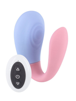 Двухцветный вибростимулятор для пар с пультом ДУ (Цвет: голубой с розовым)