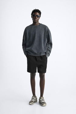 ZARA ШОРТЫ ИЗ ЖАТОЙ ТКАНИ, ЧЕРНЫЙ