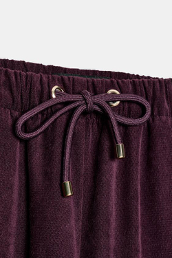 ZARA ШИРОКИЕ БРЮКИ С ЭЛАСТИЧНЫМ ПОЯСОМ, БУРГУНДИ